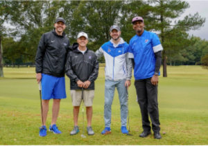 Photo of Mike Miller, Glen Brown, Cody Toppert, and Penny Hardaway on a golf course