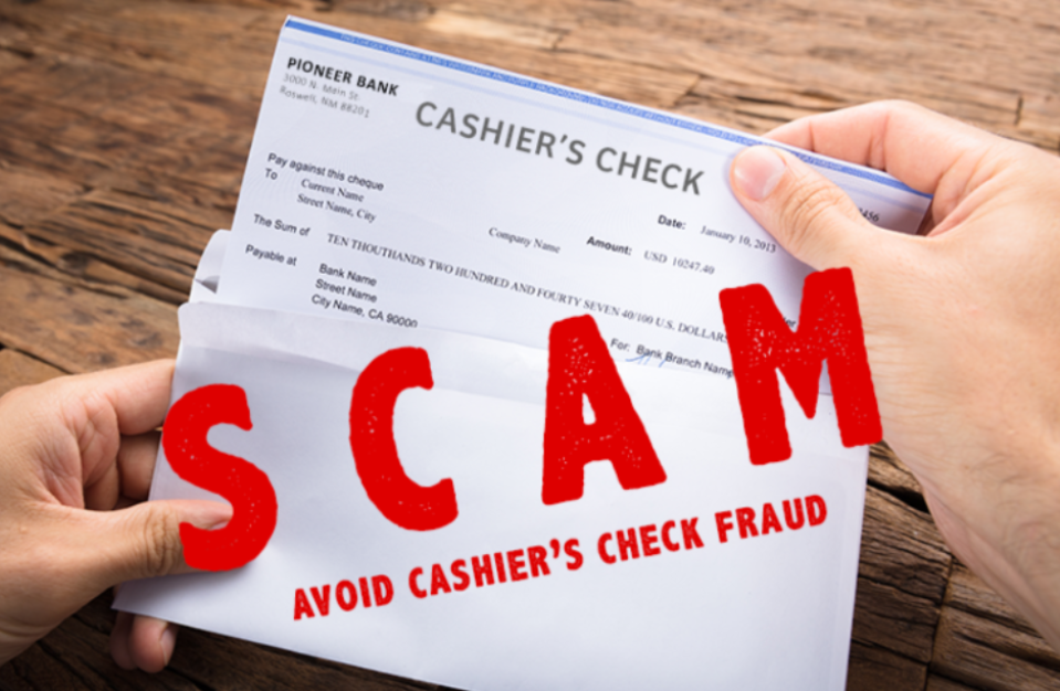 picture of a fraudulent cashier check.